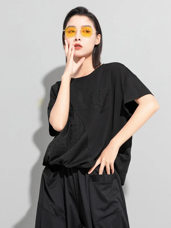 Loose Solid Round Neck Simple T-Shirt - yankia