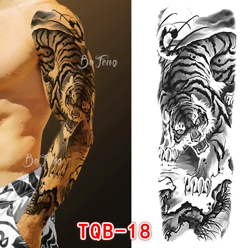 Tattoo Sleeves for Men Women Waterproof Flower Arm Tattoo Stickers Cool Full Arm Scary Fake Temporary Tattoos Big Picture Art