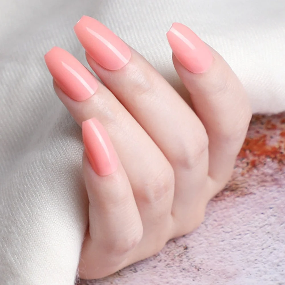 24Pcs Shiny Artificial Fake Nails With Jelly Glue Off White Short Ballerina Coffin False Nails Press On Finger Tip Manicure Tool-Nail Inspo