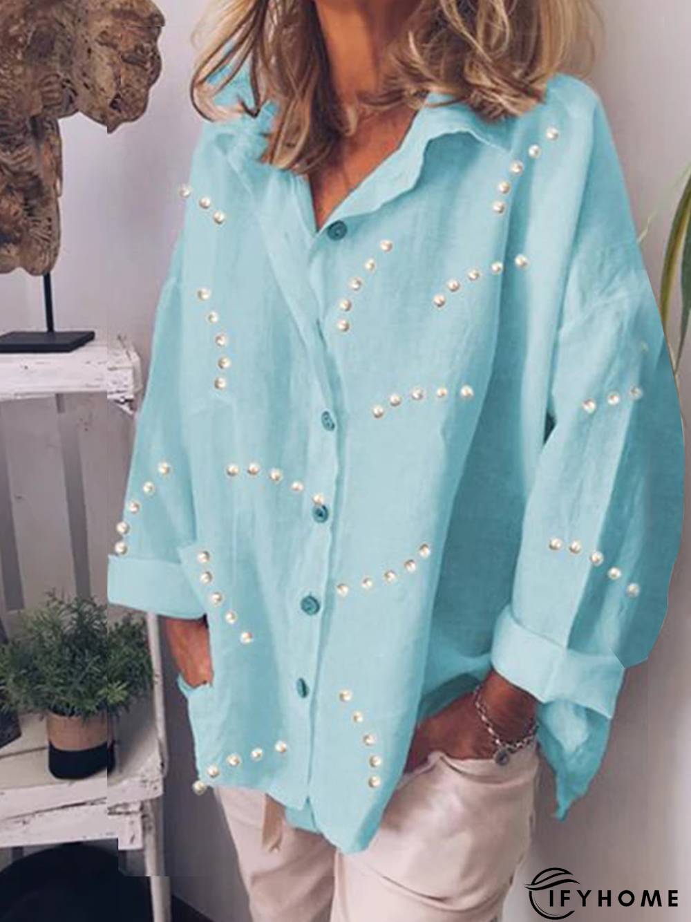 Tunic Shirt Collar Loose Printed Boho Tunic Shirt | IFYHOME