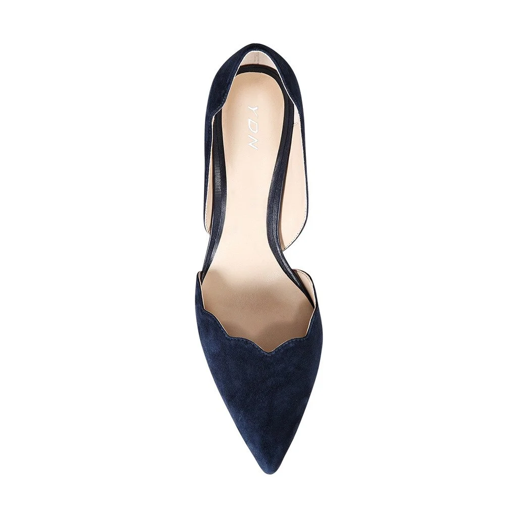  Navy Blue Velvet Pointed Kitten Heel Pumps for Elegant Ladies