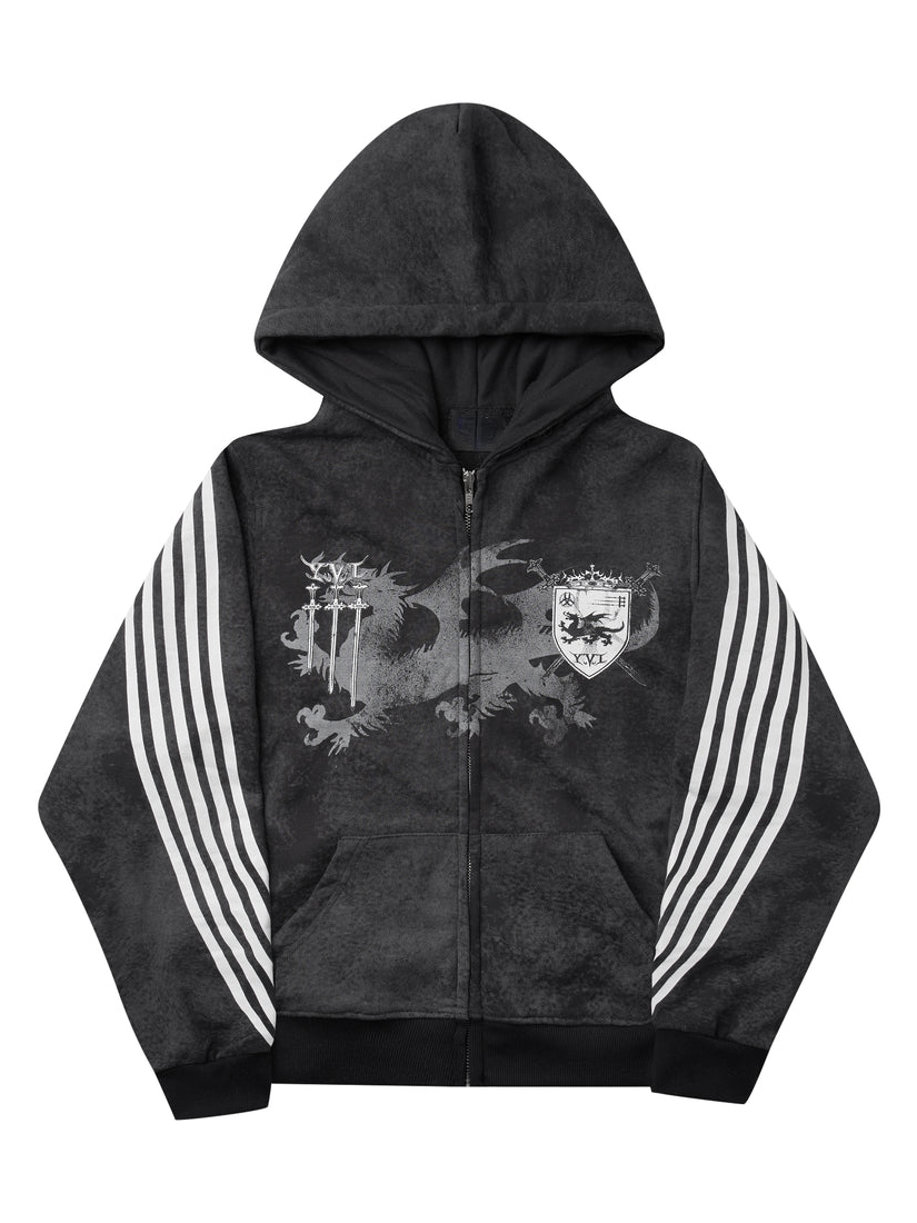 Conclear fall outfits y2k Streetwear Grunge Zip Up Hoodies Women Y2k Aesthetic Graphic Print Hooded Sweatshirts Harajuku Goth Hip Hop Crop Tops