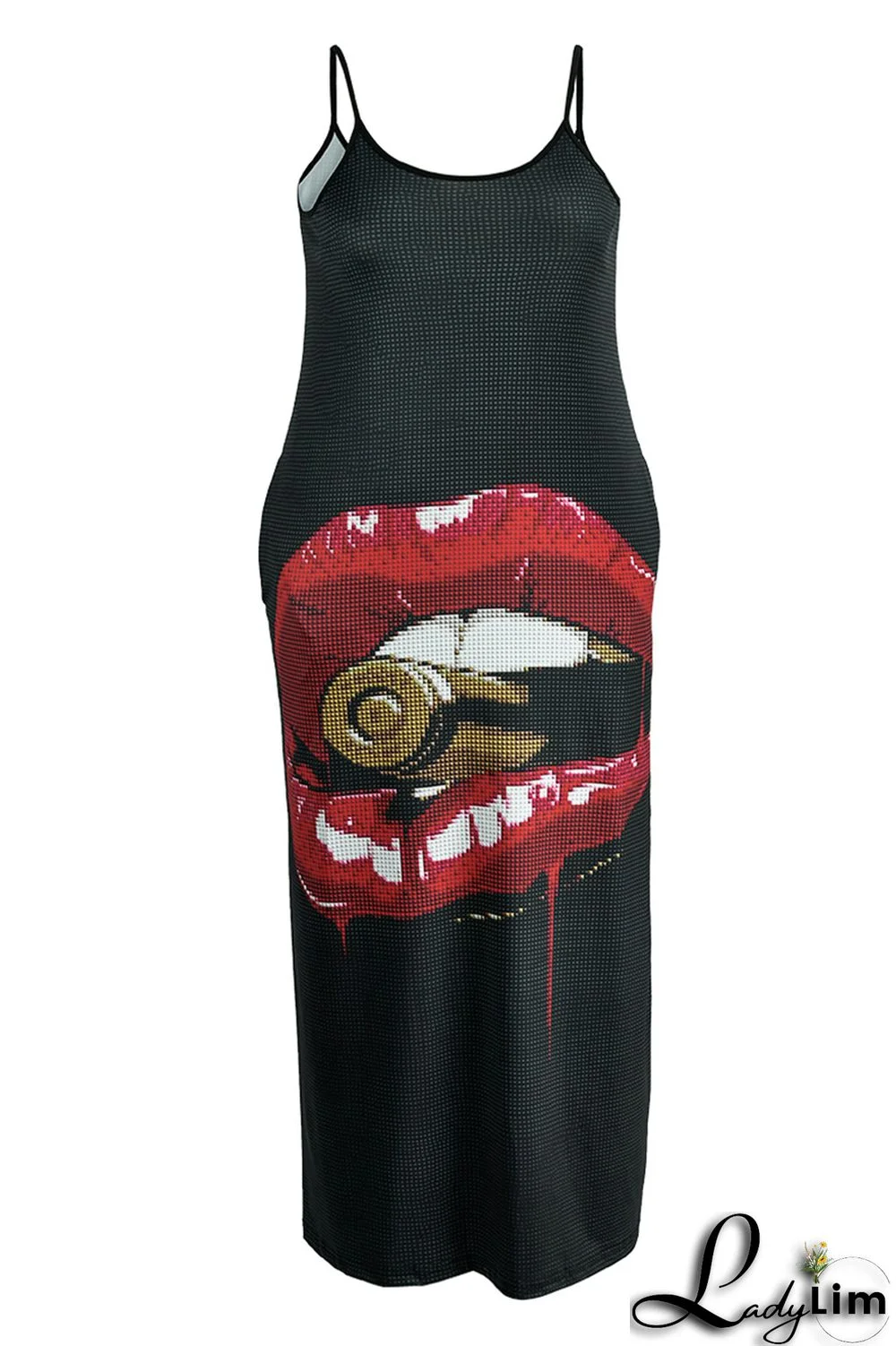 White Red Fashion Sexy Print Backless V Neck Sling Dress