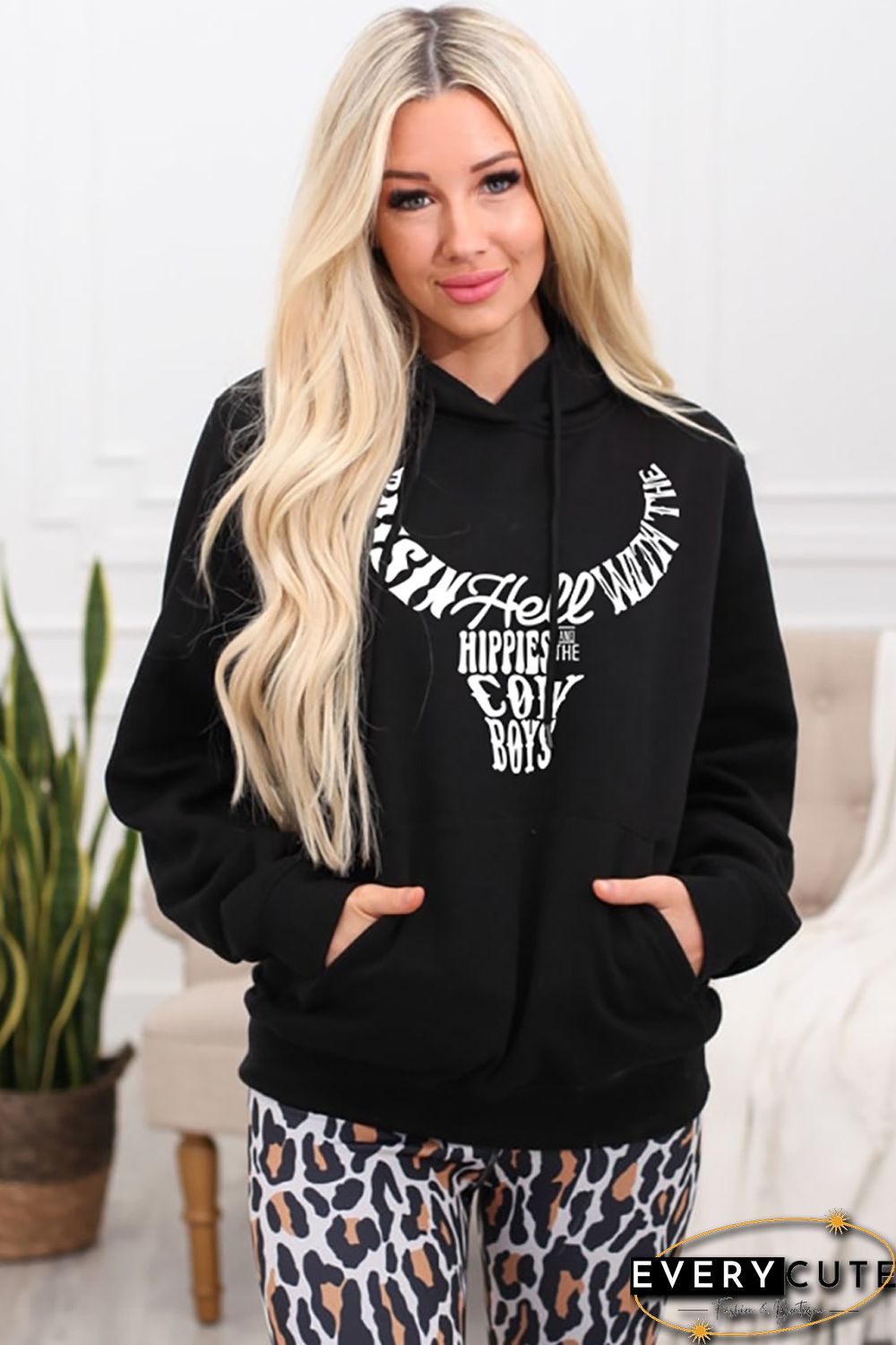 Letter Graphic Print Pocket Long Sleeve Sweatshirt