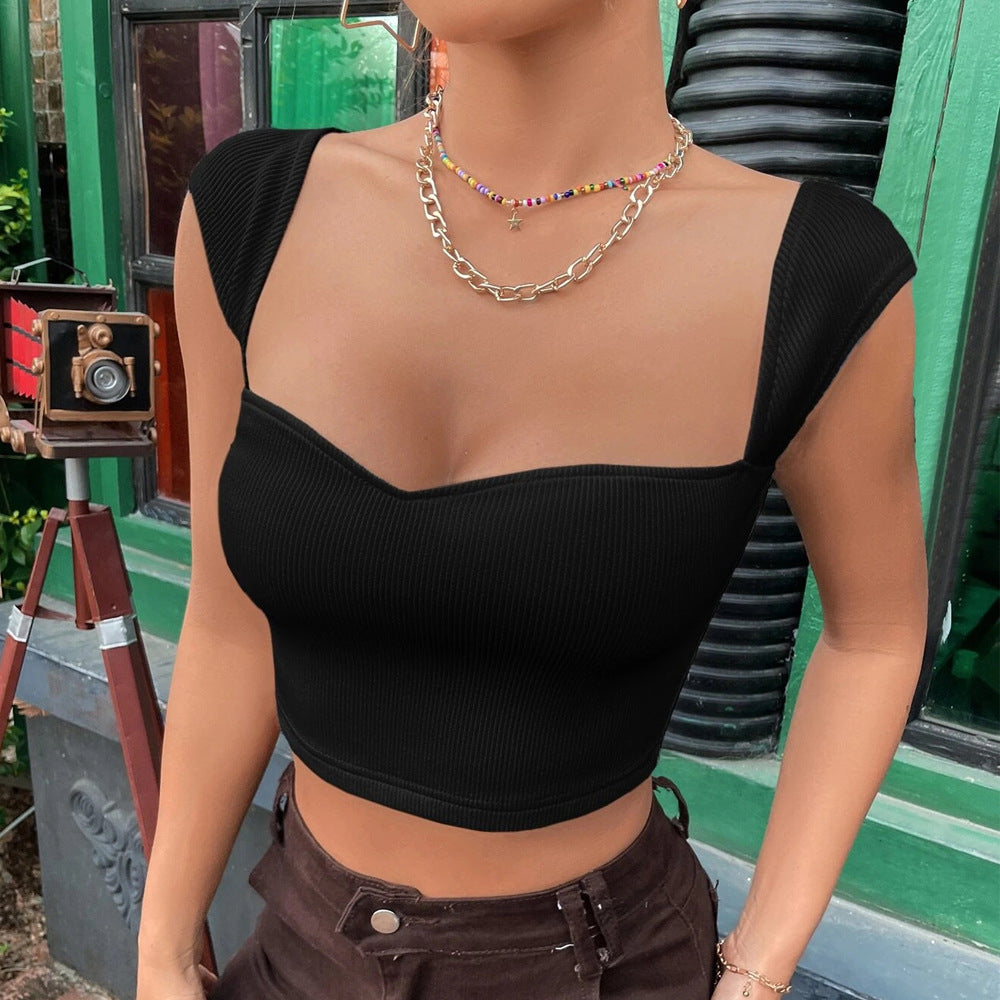 Aiertu dress to impress outfits Women's INS Net Red Style Slim Square Collar Ultra Short Sleeveless T-shirt Vest Top aiertu