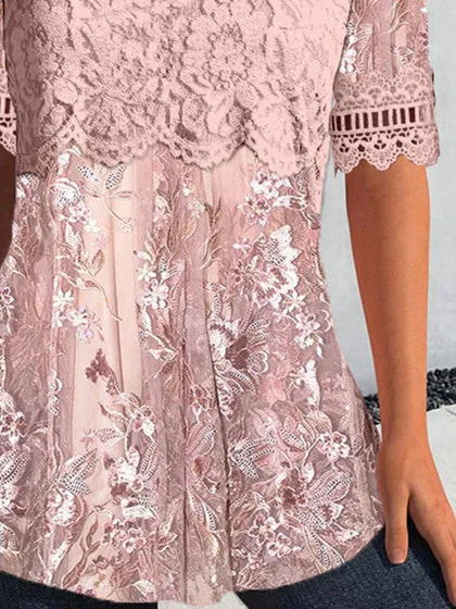 Women Half Sleeve V-neck Solid Color Dress