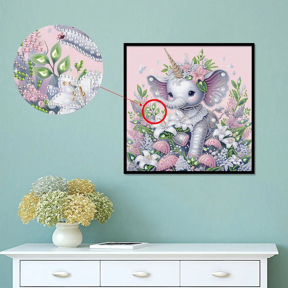 Diamond Painting - Partial Special Shaped Drill - Flower Cute Elephant(Canvas|30*30cm)