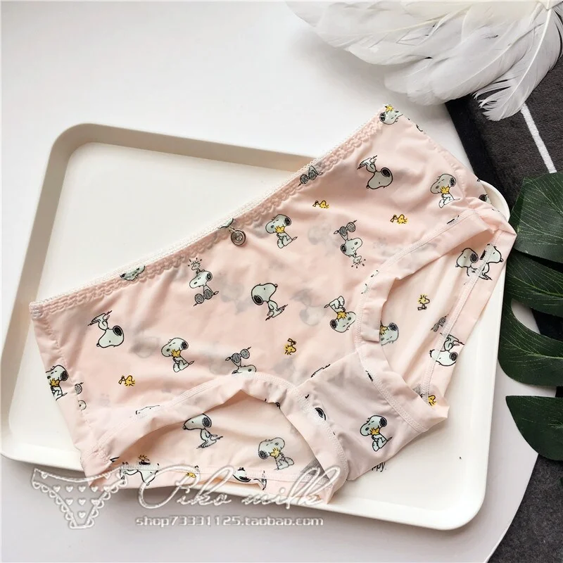 Billionm Colors Ice Silk Printing Cute Students Low Waist Cartoon Plaid Women's New Underwear Lolita Fruit Animal Fashion Panties Bow