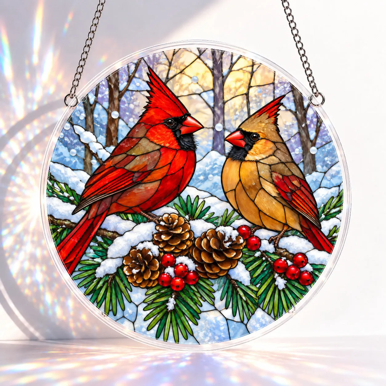 Winter Cardinals Stained Glass Suncatcher Puzzle