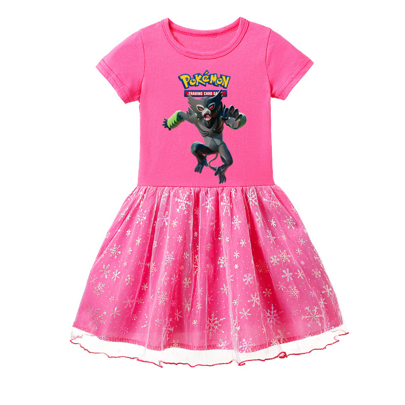 Mayoulove Pokémon Mesh Skirt - Cute Pikachu Print for Girls - Soft and Comfortable Fabric - Ideal for Little Pokémon Fans - Perfect for Casual or Dressy Occasions - Ideal for Kids' Parties and Playdates - A Must-Have Addition to Your Child's Wardrobe.-Mayoulove