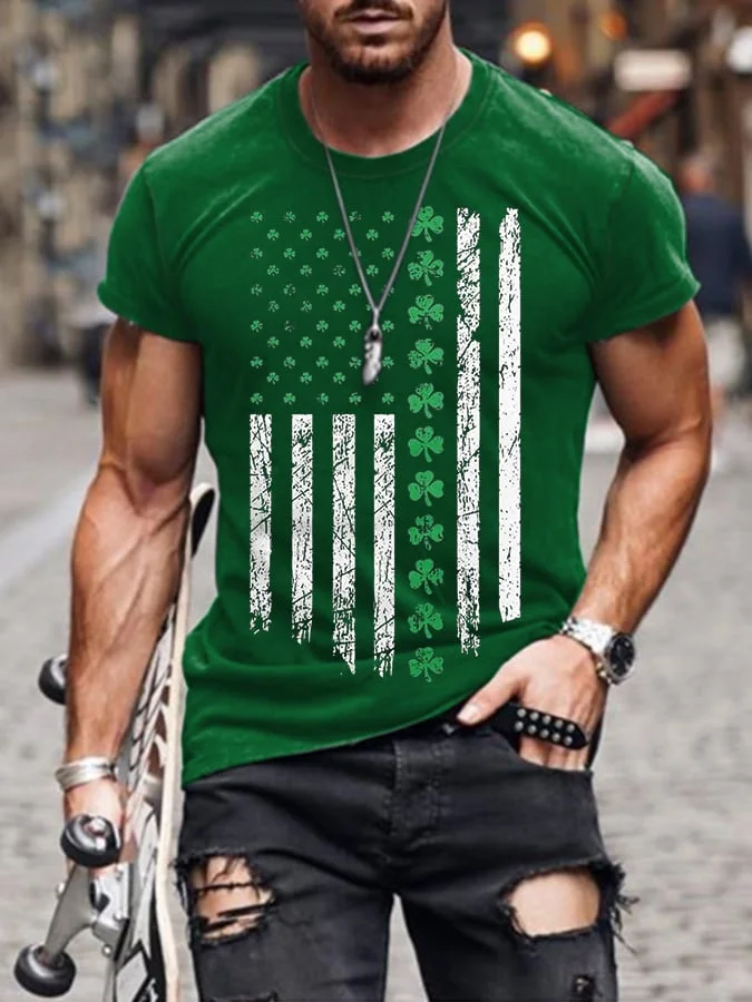 Men's St Patrick's Day Lucky Clover Crew Neck T-Shirt socialshop