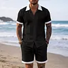Men's Casual Color-Block Textured Short-Sleeve & Shorts Beach Set by Inlyline