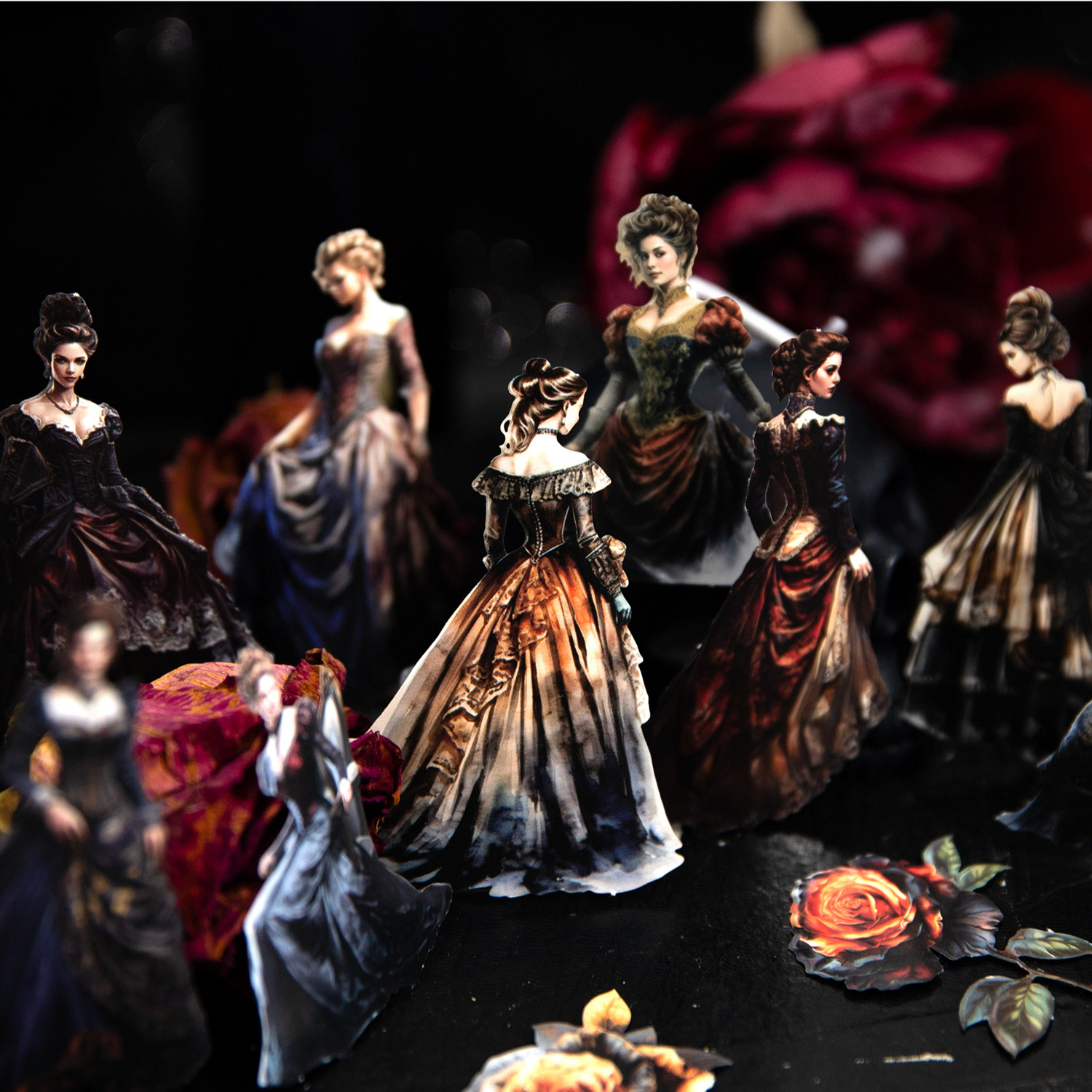 스티커 - 오래된 안뜰 시리즈 빈티지 다크 꽃 나비 성 풍경