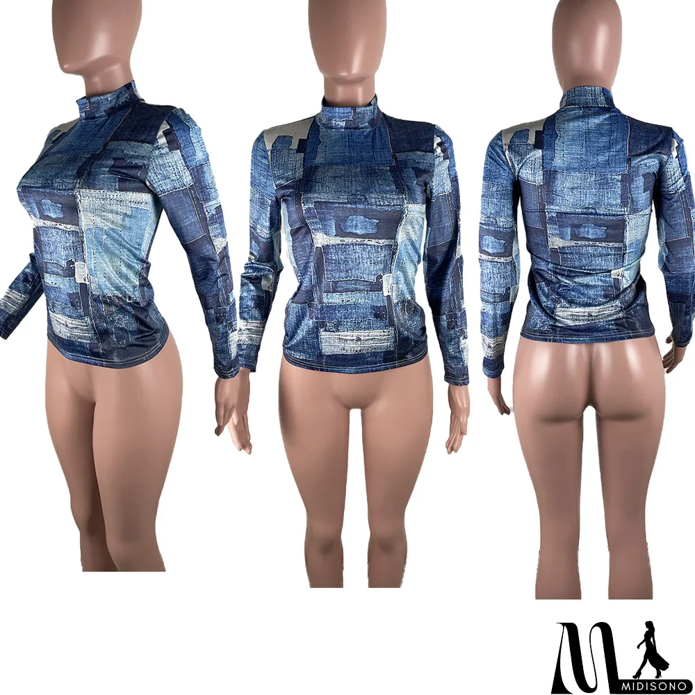 MidiSono - Plus Size Turtleneck Long Sleeve Pullover Tops