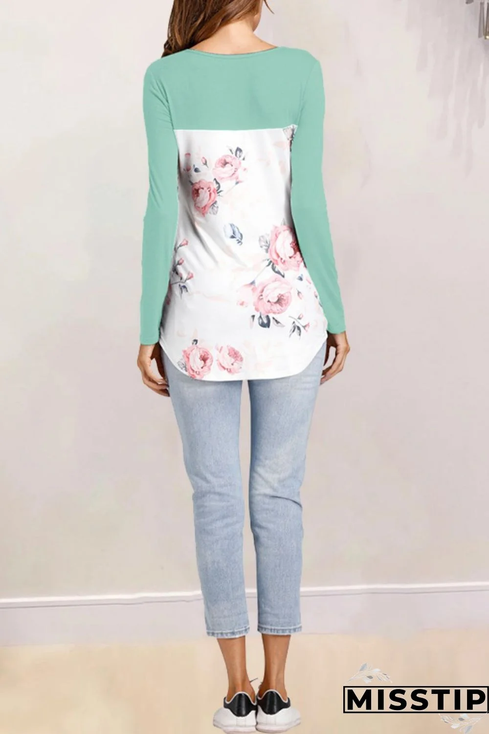 Grass Green Casual Print Patchwork Tops