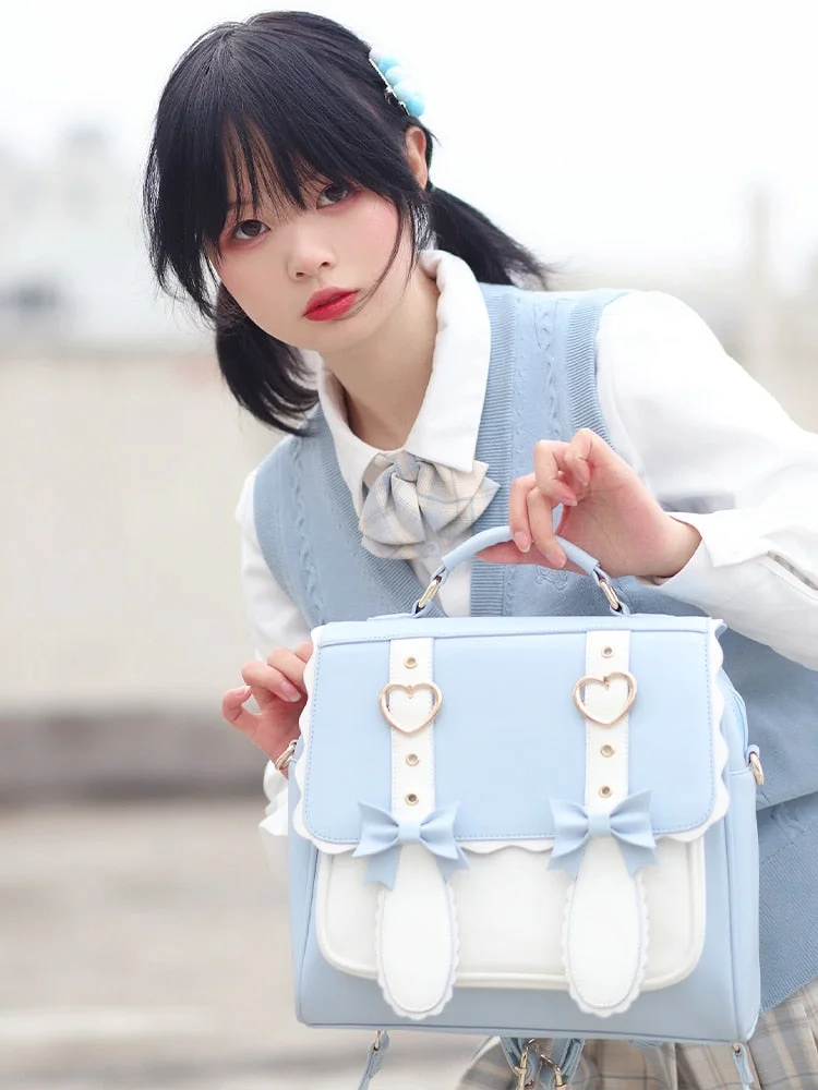 Blue White Sweet Lolita Jk Uniform Backpack Bow Bag LO002