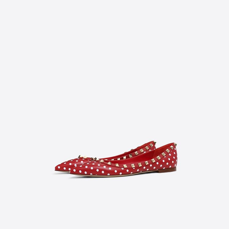 Red Polka Dot Rivets Pointy Toe Comfortable Flats |FSJ Shoes