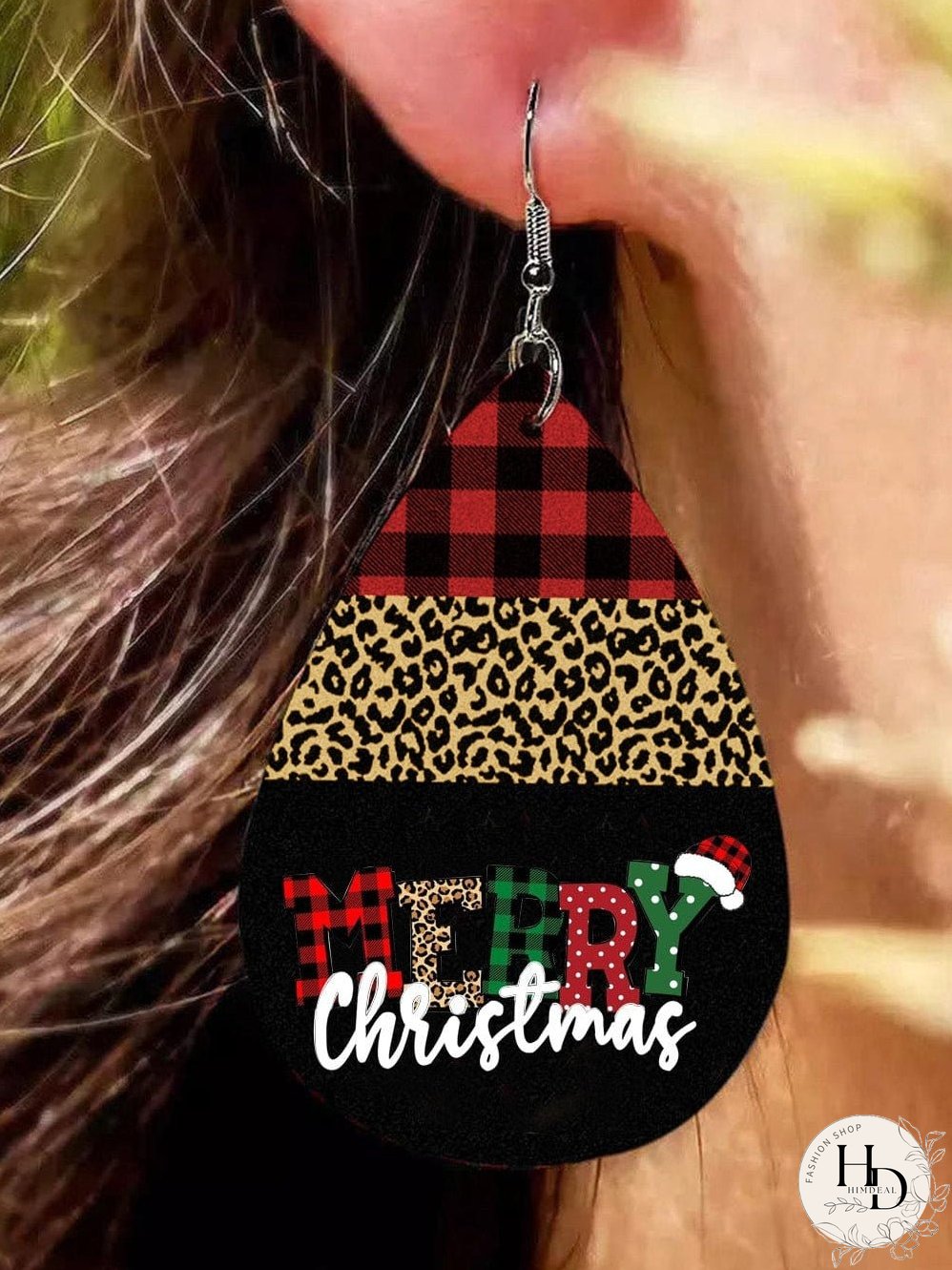 Leopard Print Black Christmas Drop Earrings