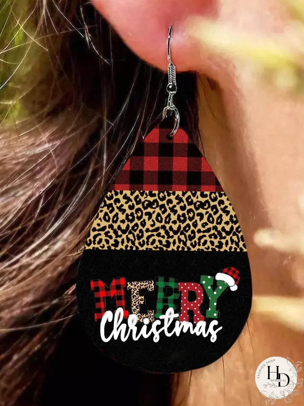Leopard Print Black Christmas Drop Earrings