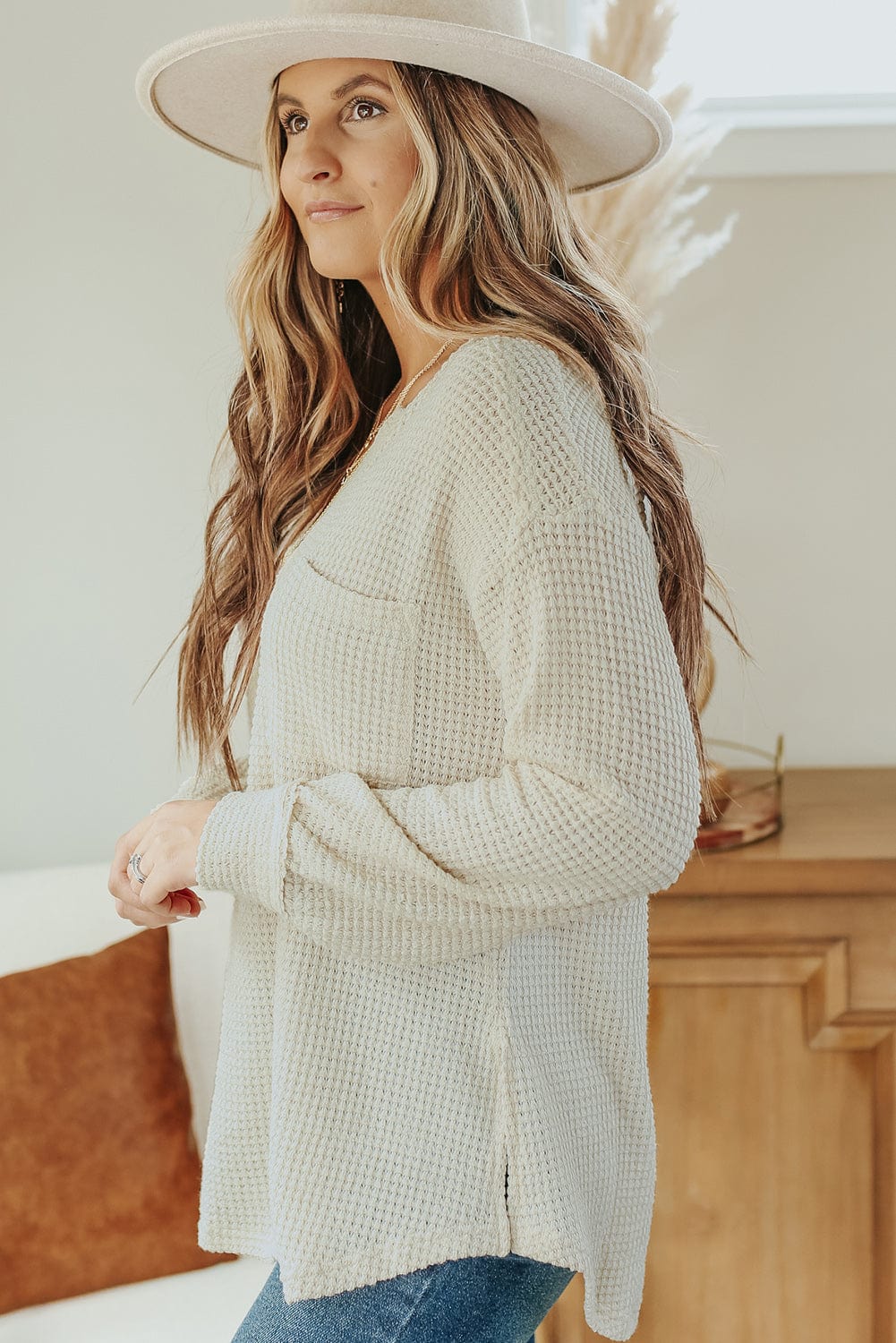 Everyday Waffle Knit Henley Top