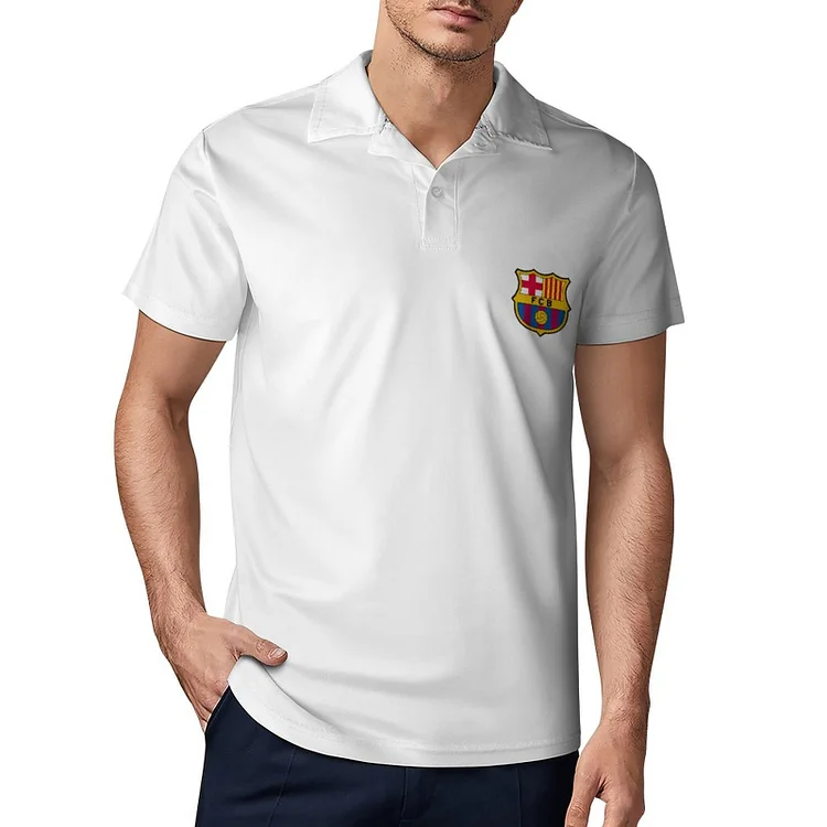 FC Barcelone Polo De Golf À Séchage Rapide Coupe Homme Blanc