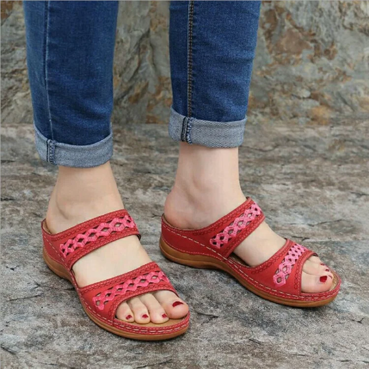 Premium Arch-Support Orthopedic Faux Leather Embroidery Women Sandals