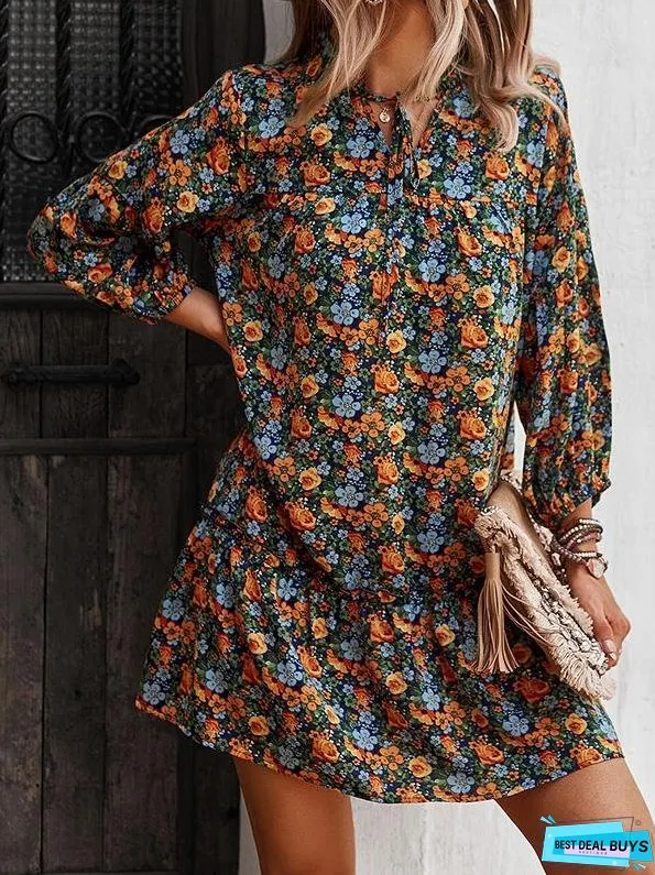 Printed Long Sleeve Casual Holiday Dress