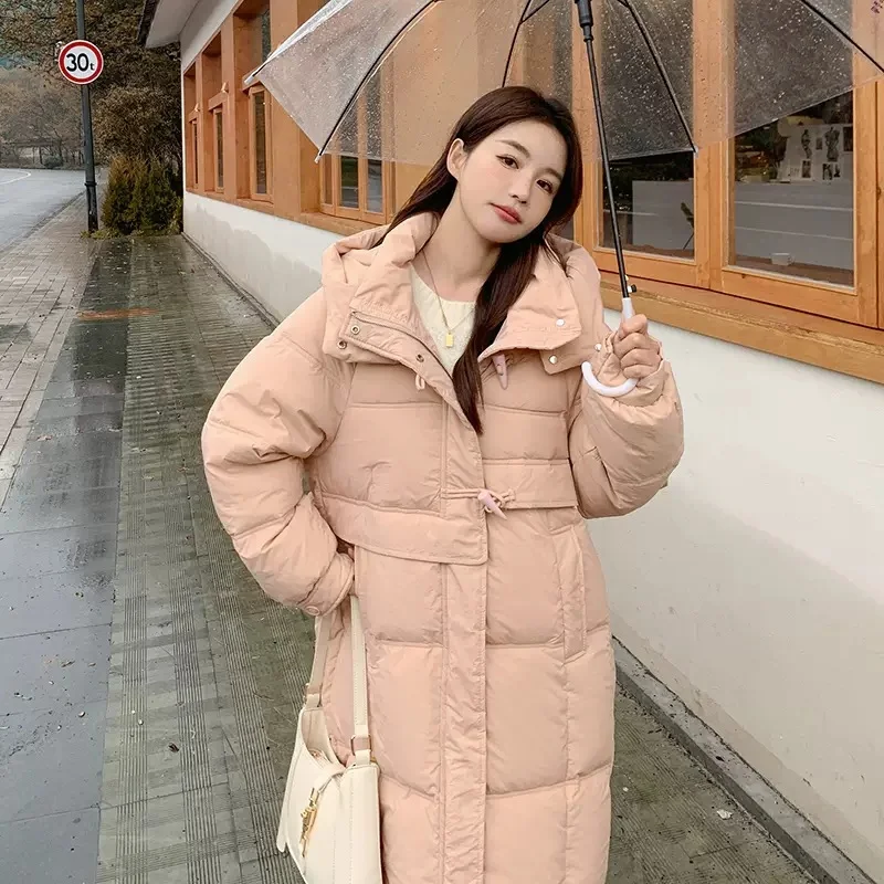 Woherb Cororn Buckle Down Jacket Female Long Over The Knee 2024 New Winter Hat With Thick White Duck Down Warm Coat Plus Size-Outfit Ideas