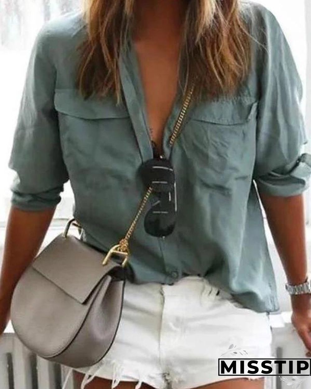 Solid Long Sleeve Shirt Collar Pockets Casual Plus Size Shirts