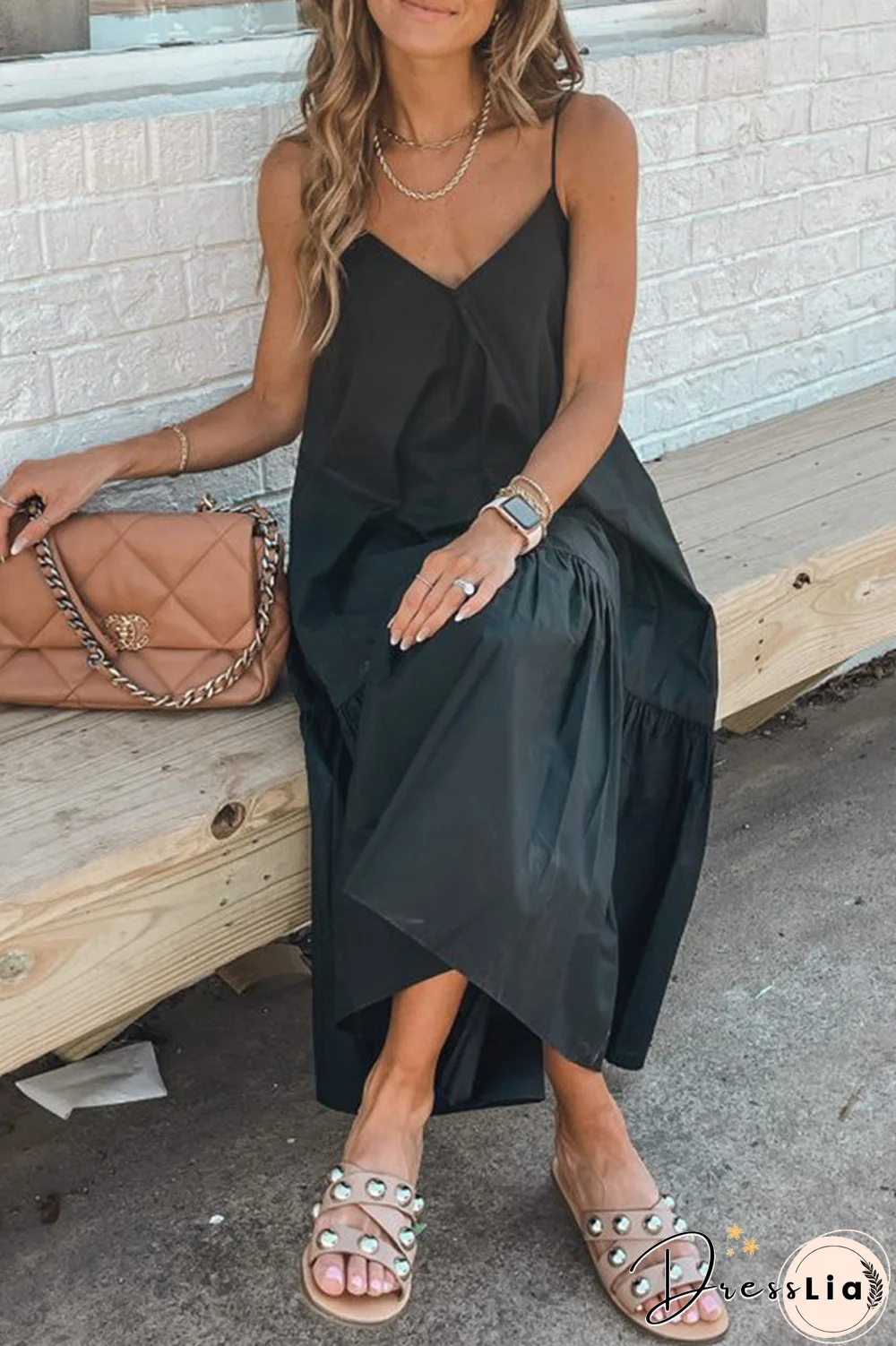 KarliDress Simple Melody Midi Black Dress P12757