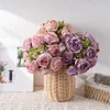 Bridal Pink Purple 12 Heads Rose Artificial Flower Bouquet Home Vase Faux Floral Decor