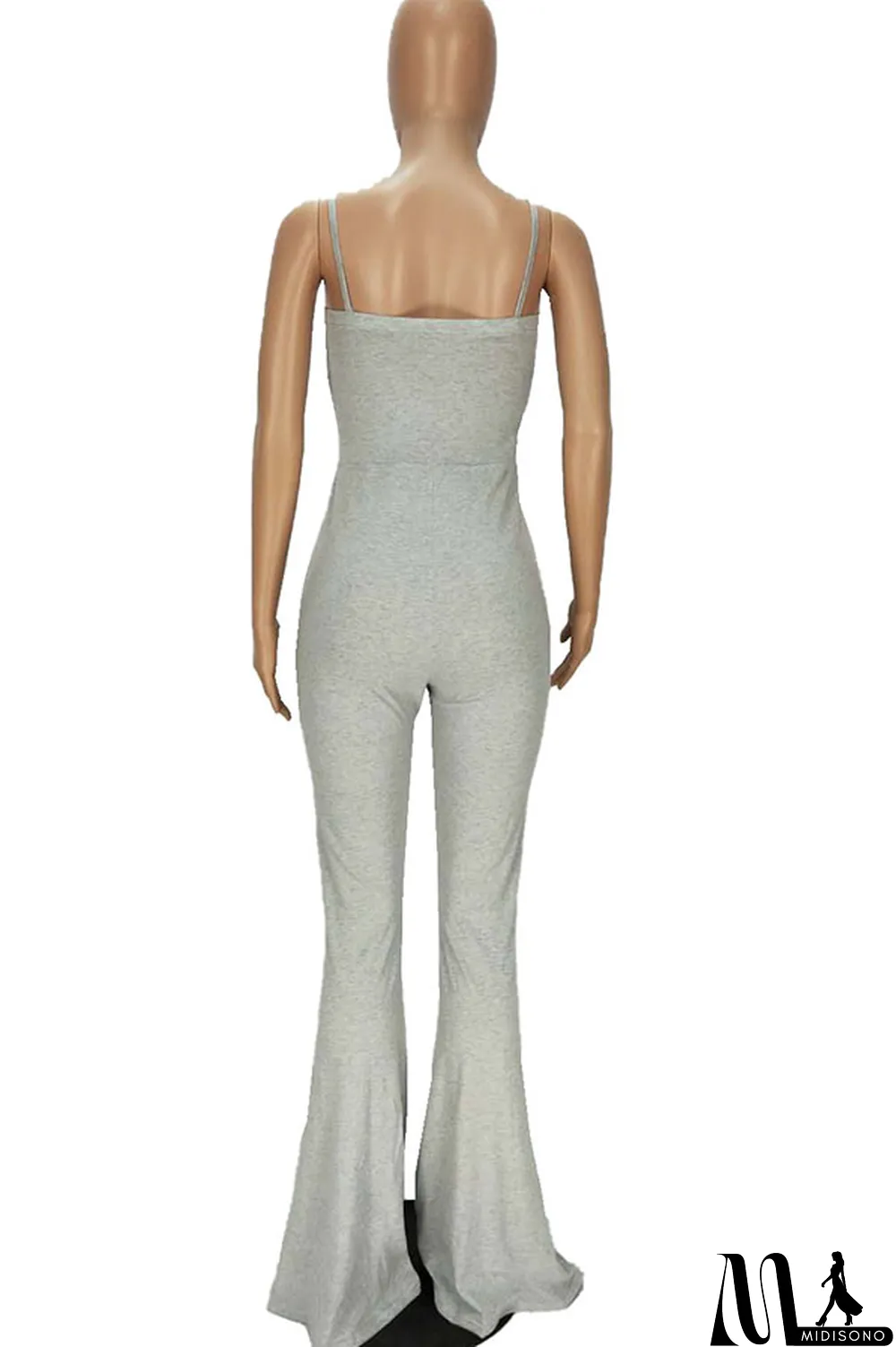 MidiSono - Dark Gray Fashion Sexy Solid Cotton Sleeveless Slip Jumpsuits