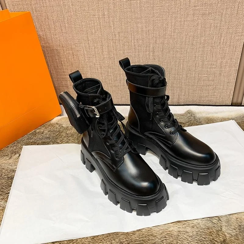 British Style Platform Martin Boots In The Spring of 2021, Ladies Microfiber Rubber Non-slip Lace-up Fashion Boots