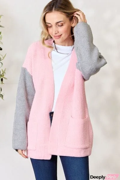 BiBi Contrast Open Front Cardigan with Pockets