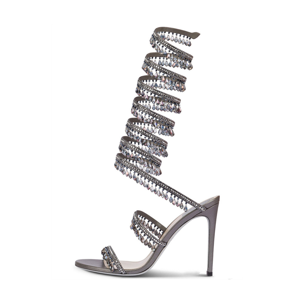 GOOSHOE Sandals Women's Colored Rhinestone Slim Fitting High Heel Sandals