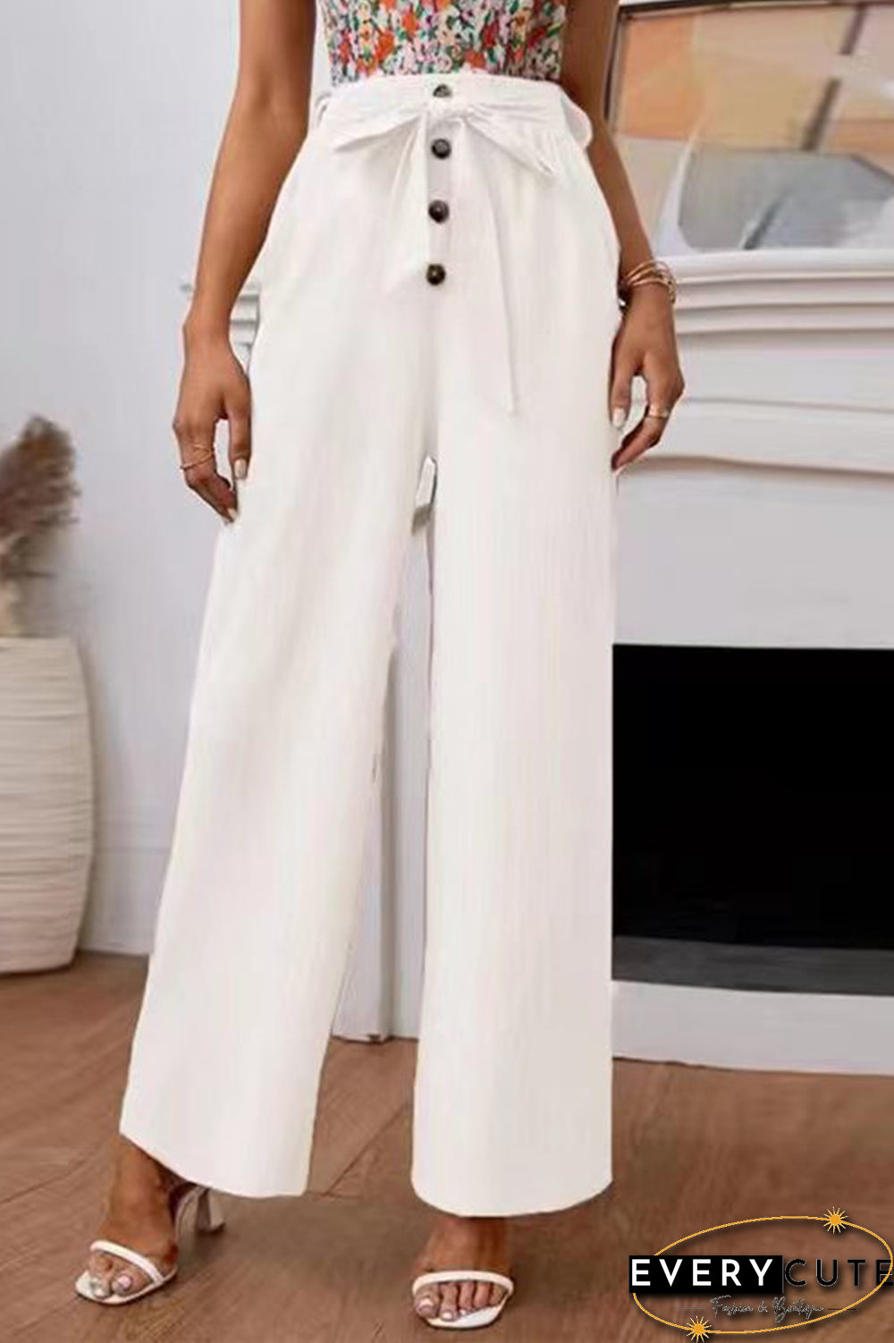 Casual Solid Bandage Straight High Waist Wide Leg Solid Color Bottoms(5 Colors)