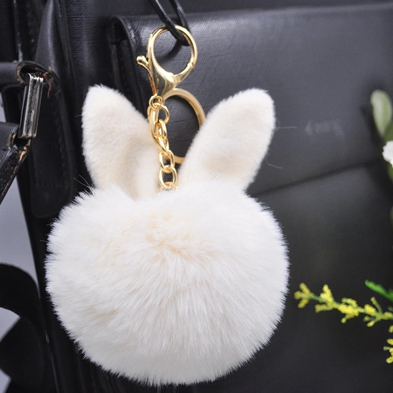 Sweet Artistic Bunny Ears Alloy Rex Rabbit Fur Women’s Keychain