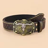 Men's Vintage Western Denim Belt Engraved Leather Belt by Inlyline
