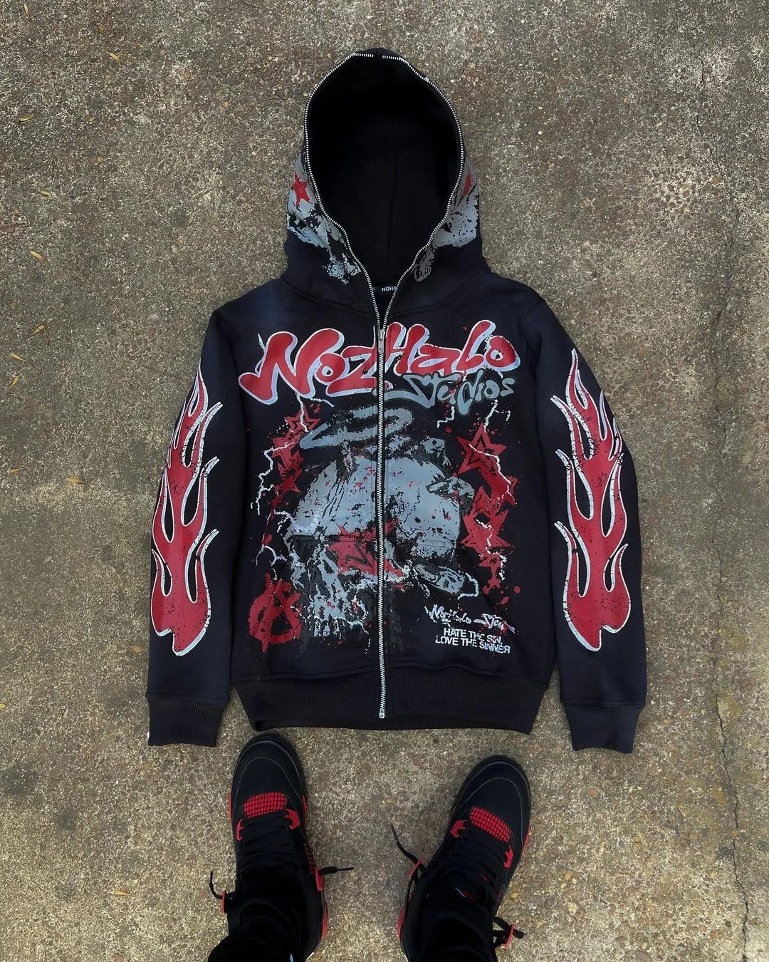 Aonga Harajuku Skull Print hoodies women graphic y2k top oversized zip up hoodie Couples American streetwear goth women clothes aonga