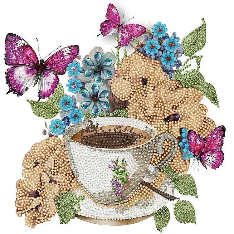 Coffee And Flower Butterfly 30*30CM(Canvas) Special Drill Diamond Painting gbfke