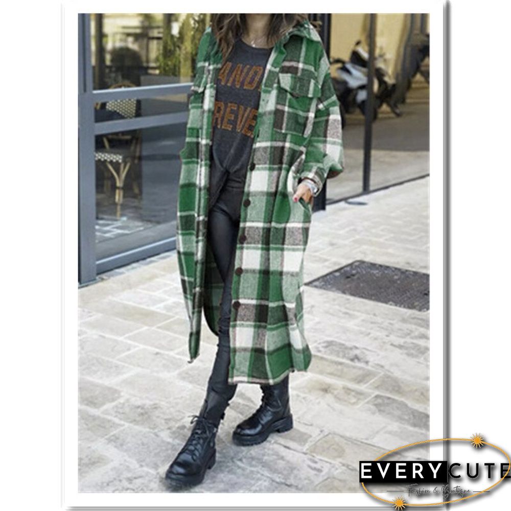 Women's Fashion Long Plaid Coat Autumn Shirt Coat Woolen Coat Streetwear Women Clothing Loose Coat Female Casual Jacket