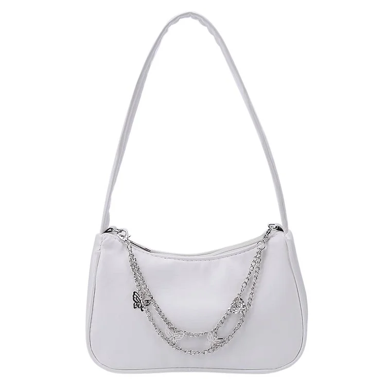 Fashion Women PU Underarm Bag Butterfly Chain Pure Color Mini Purse (White)-Annaletters