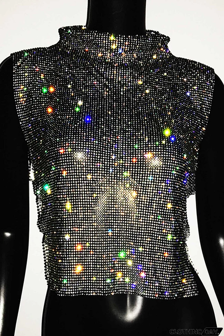 Rhinestone Mock Neck Tank Top