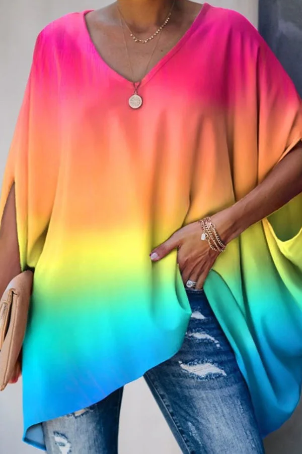 Printed Batwing Sleeve T-shirt