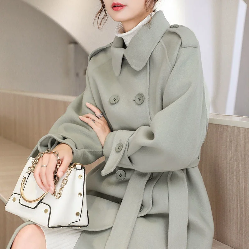 Woolen Coat Medium And Long Woolen Coat 2021 Autumn And Winter New Hepburn Knee Straight Tube High-end Women's Clothing