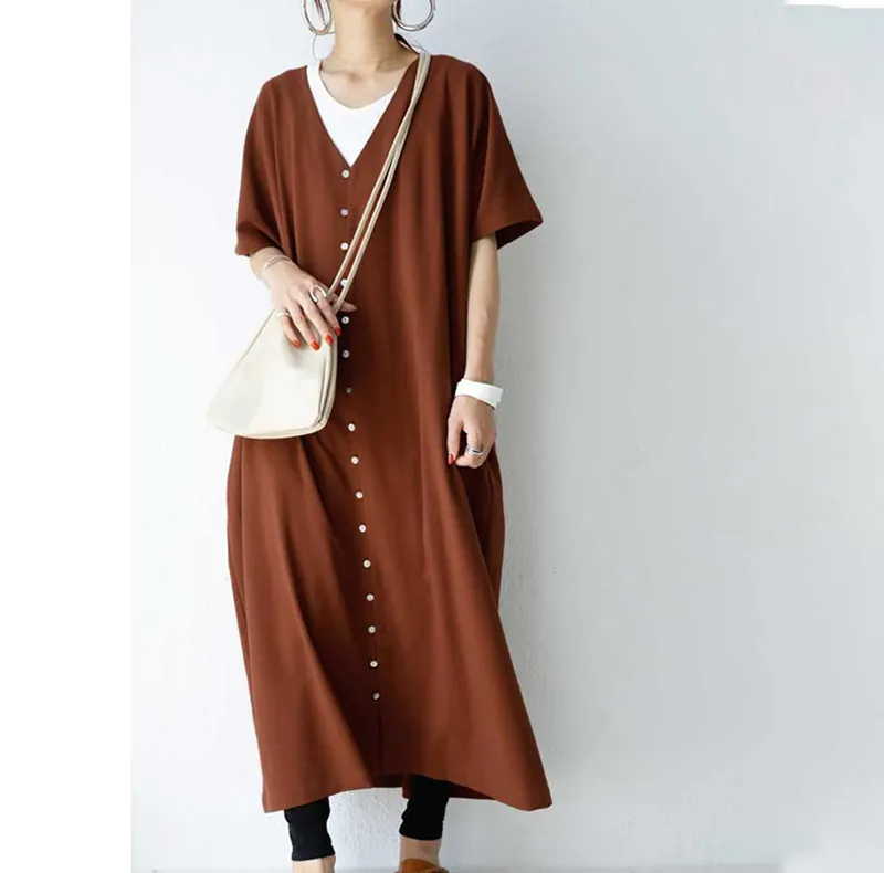Minimalist Solid Color Short-Sleeve Dress