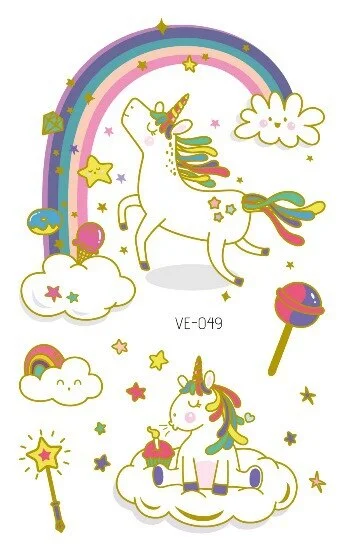 26 kinds Cartoon Unicorn Bronzing Temporary Tattoo Children Metallic Gold Body Flash Tattoos For Kids Disposable Cute Stickers