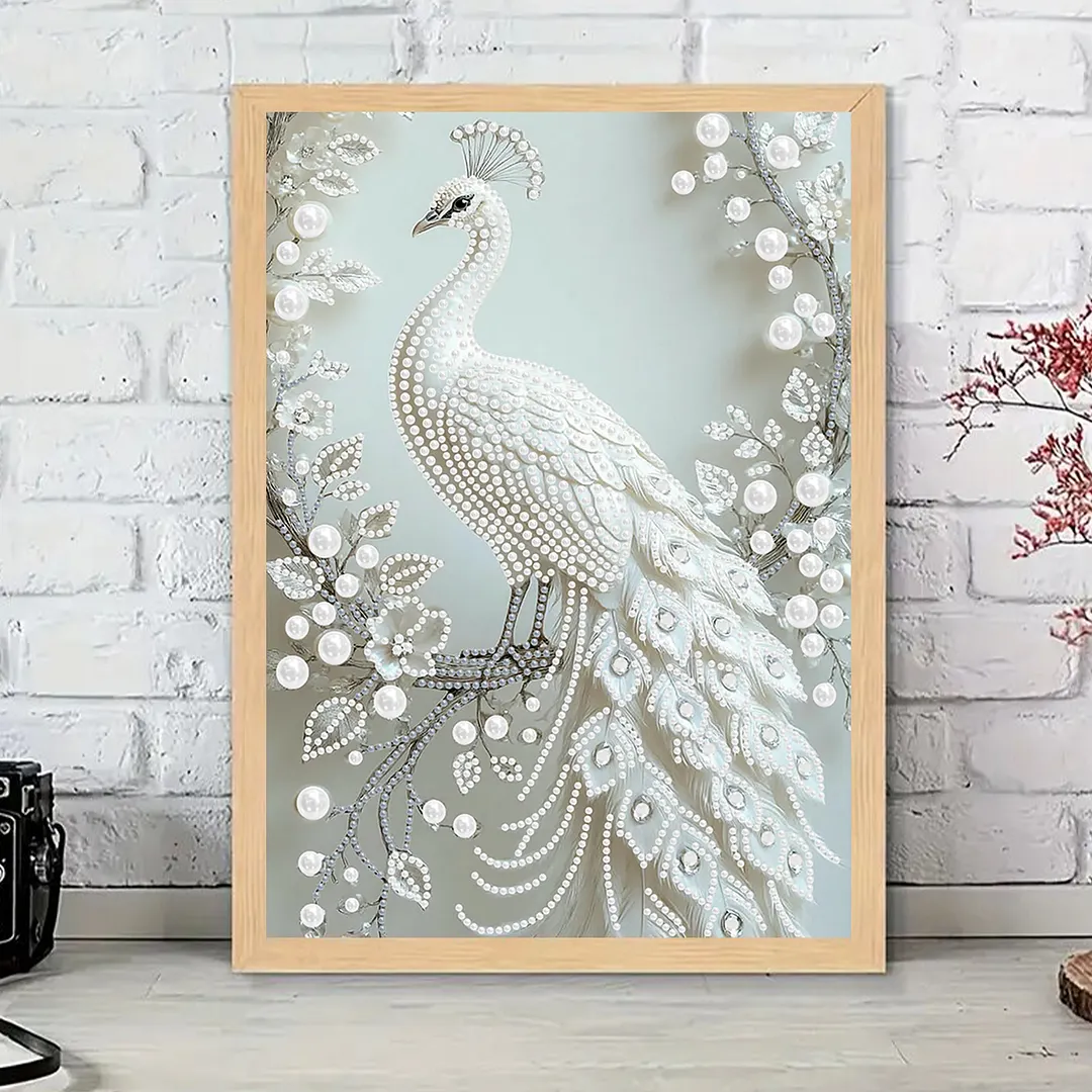 Pearl Painting Kit for Adults White Peacock 11.81x15.75in