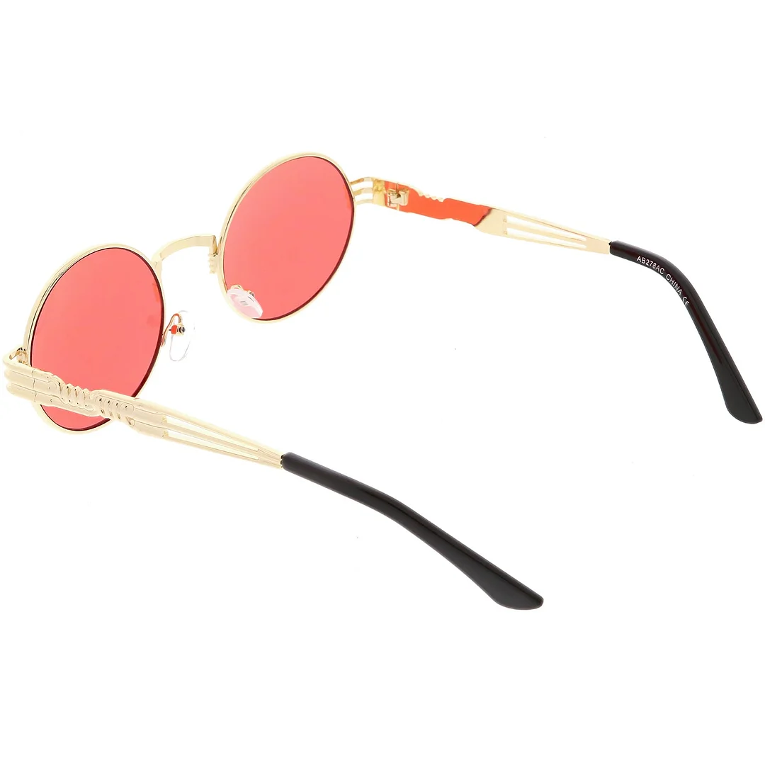 Steampunk Inspired Oval glasses Unique Engraved Metal Detail Color Tinted Lens 60mm