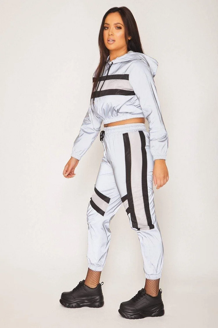 Grey Reflective Contrast Panel Tracksuit Joggers Katch Me